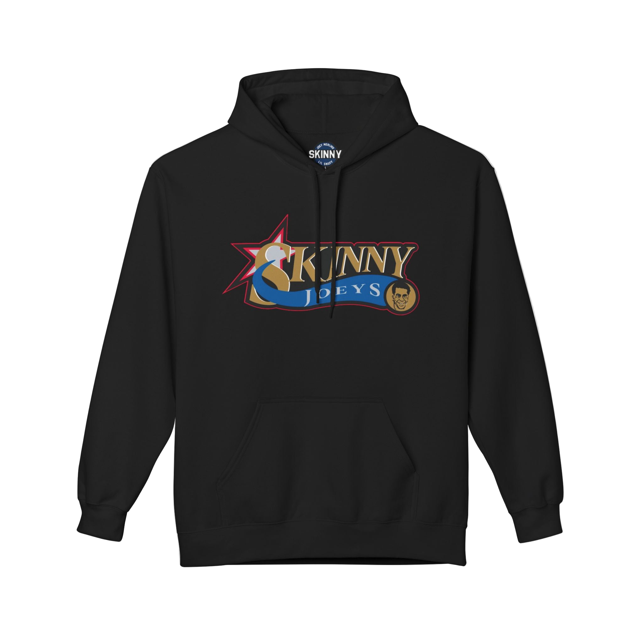 Black hoodie with colorful logo on a white background