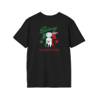 Black t-shirt with 'Skinny Joey's Cheesesteaks' graphic design on a black background