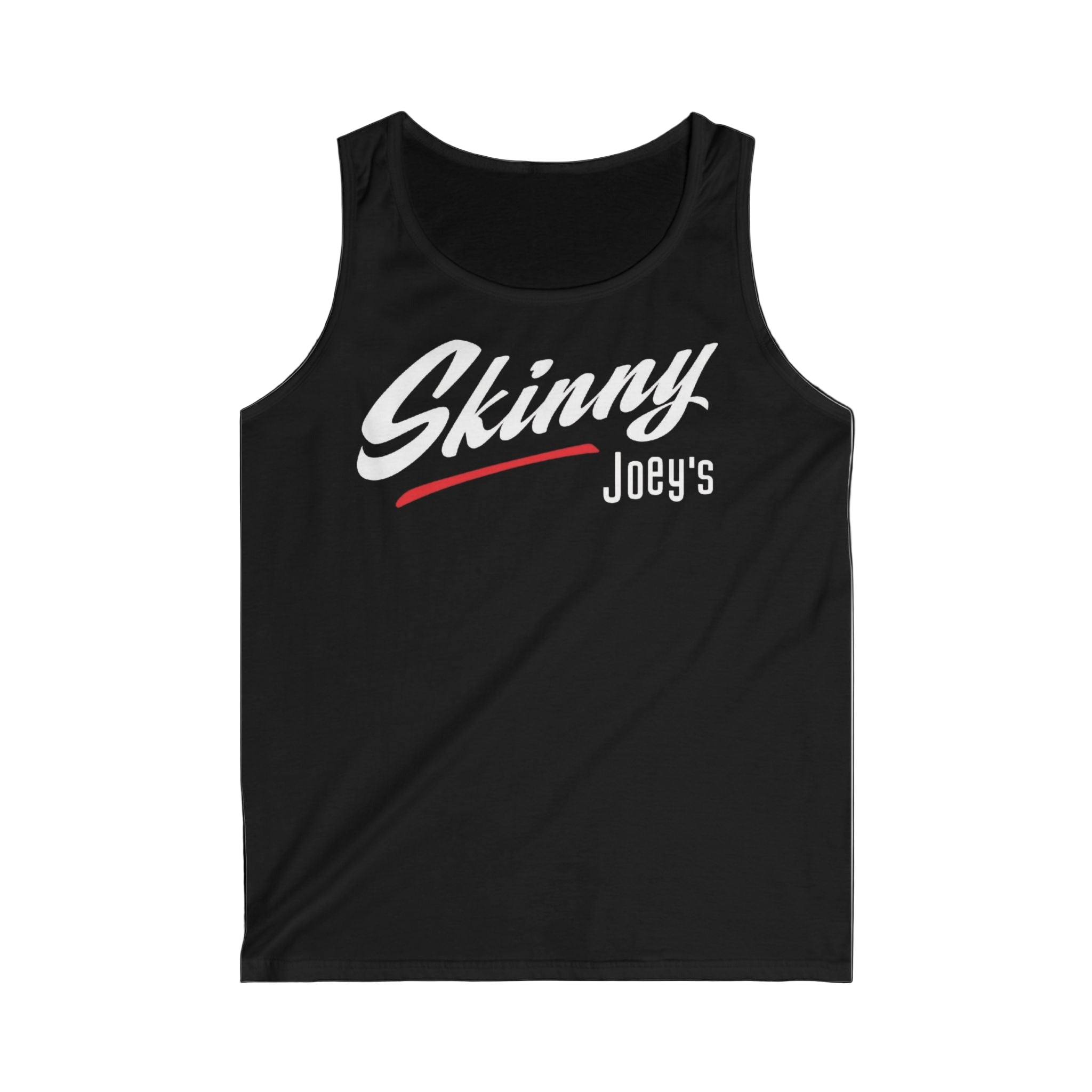 Black tank top with 'Skinny Joey's' text on a white background