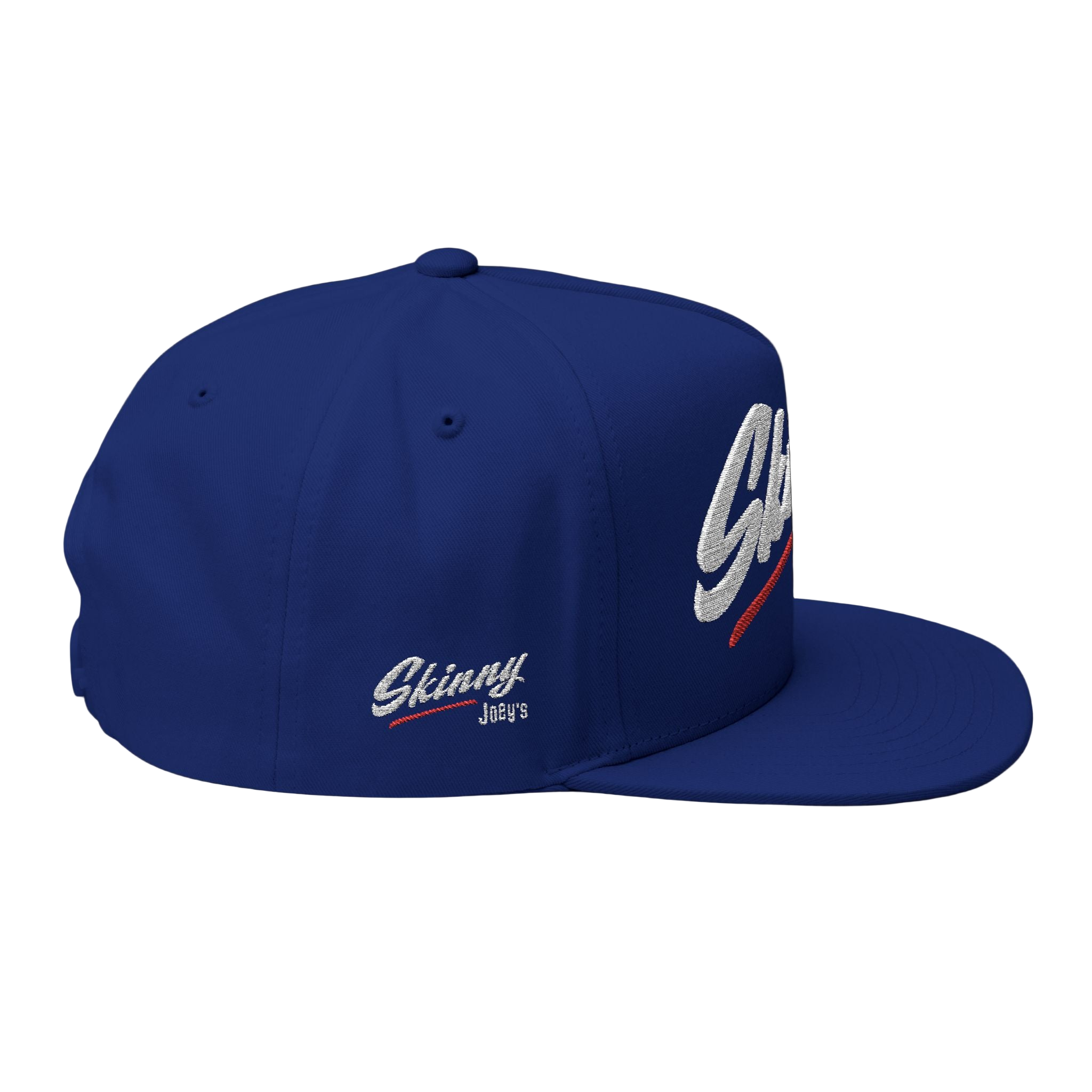 Blue cap with 'Skinny Jeans' text on a white background