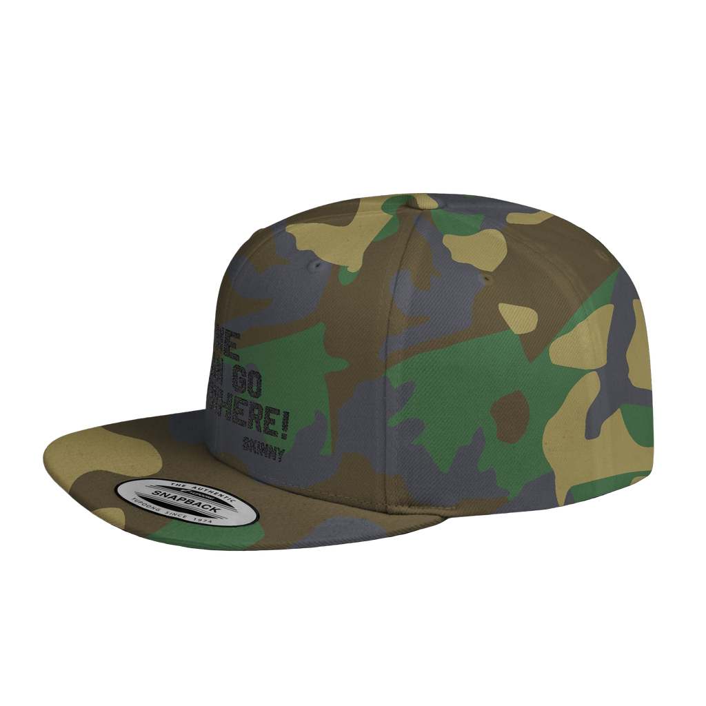 Camouflage cap with text on a white background