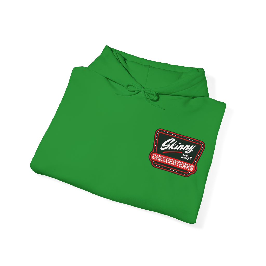 Green hoodie with a logo on a white background