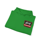 Green hoodie with a logo on a white background