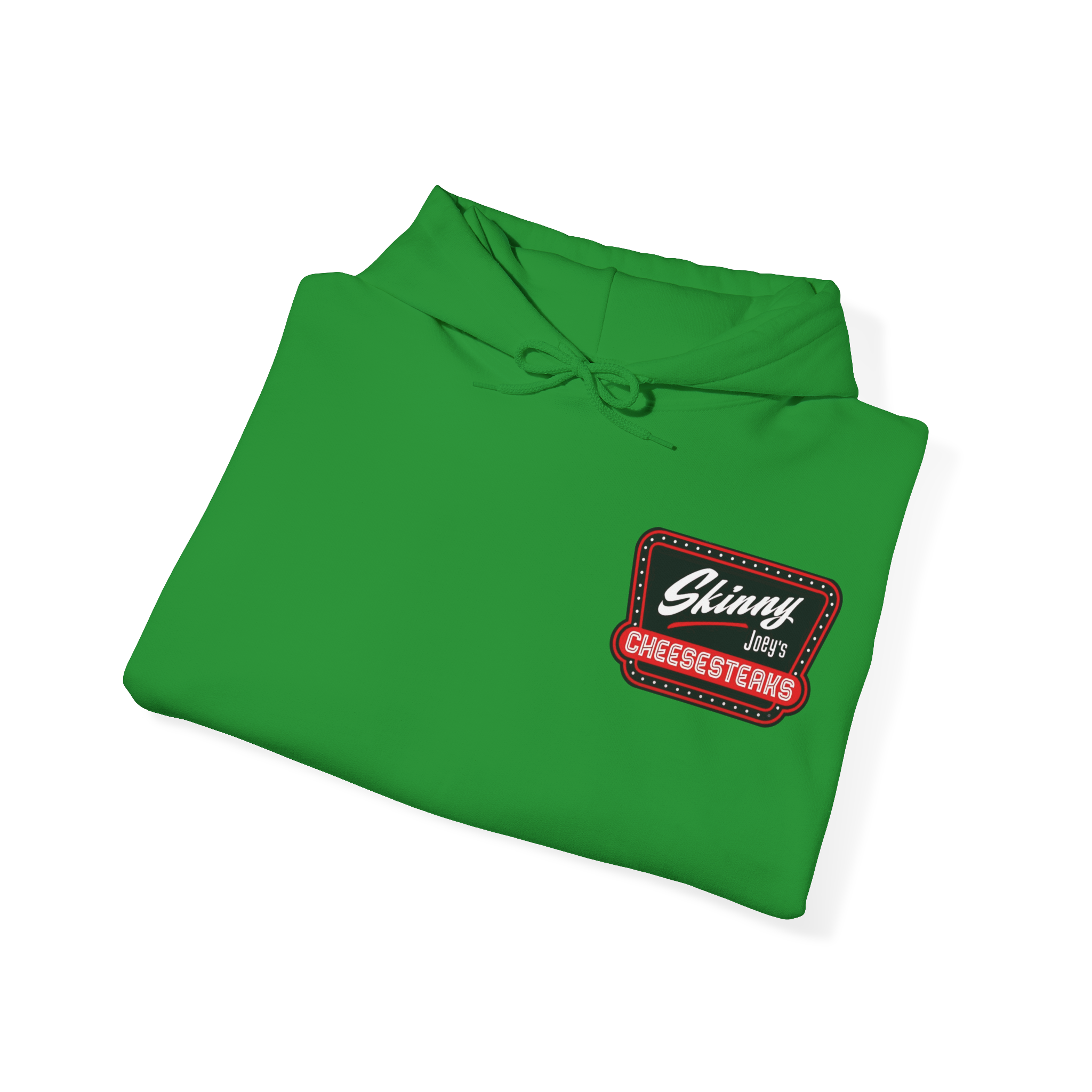 Green hoodie with a logo on a white background