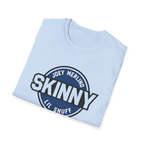 Light blue t-shirt with 'Joey Merling Skinny Lil Snuff' print on a white background