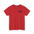 Red t-shirt with a logo on the chest against a white background