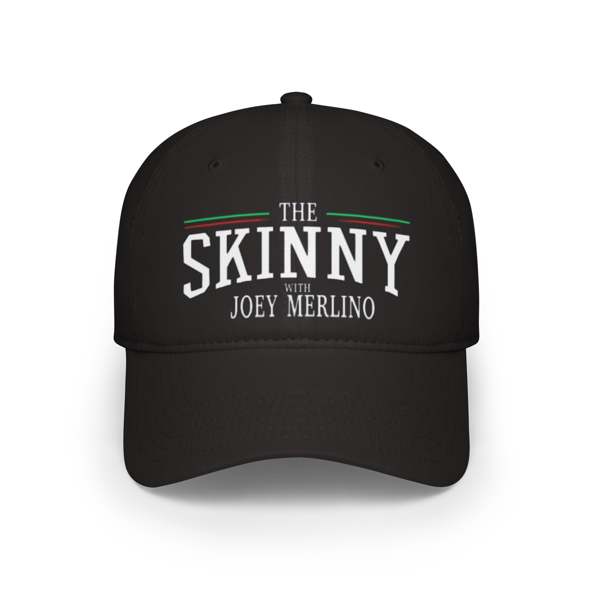 Black cap with 'The Skinny with Joey Merlino' text on a white background