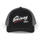 Black and gray cap with 'Skinny Joey's' text on a white background