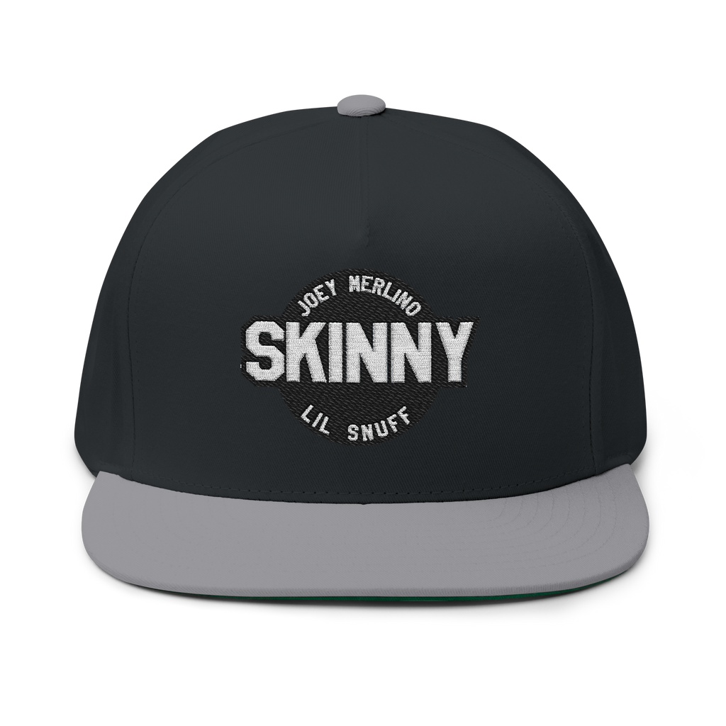 Black and gray cap with 'Skinny' and 'Joey Merlino Lil Snuff' text on a white background