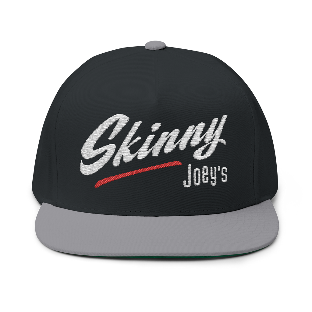Black and gray cap with 'Skinny Joey's' text on a white background