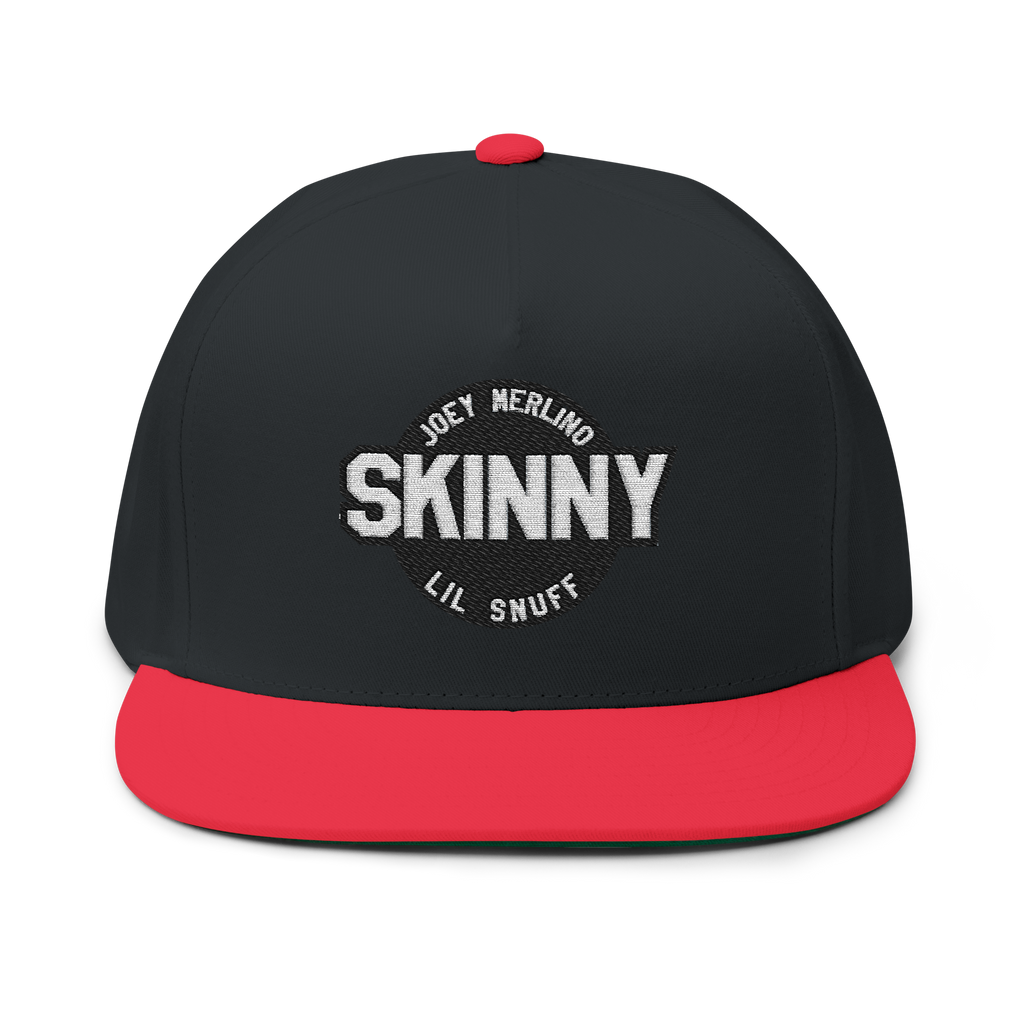 Black and red cap with 'Skinny' text on a white background