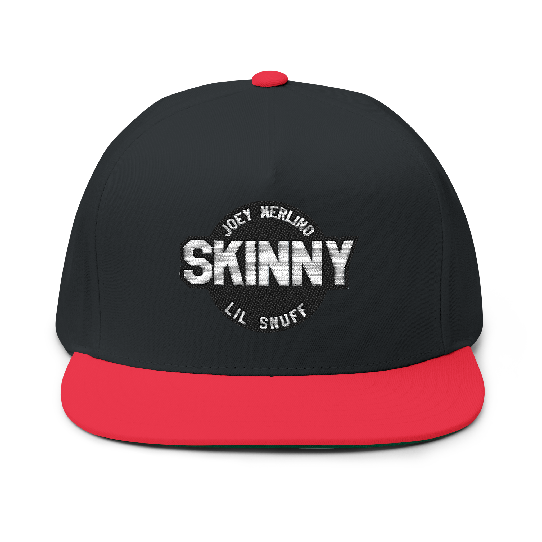 Black and red cap with 'Skinny' text on a white background