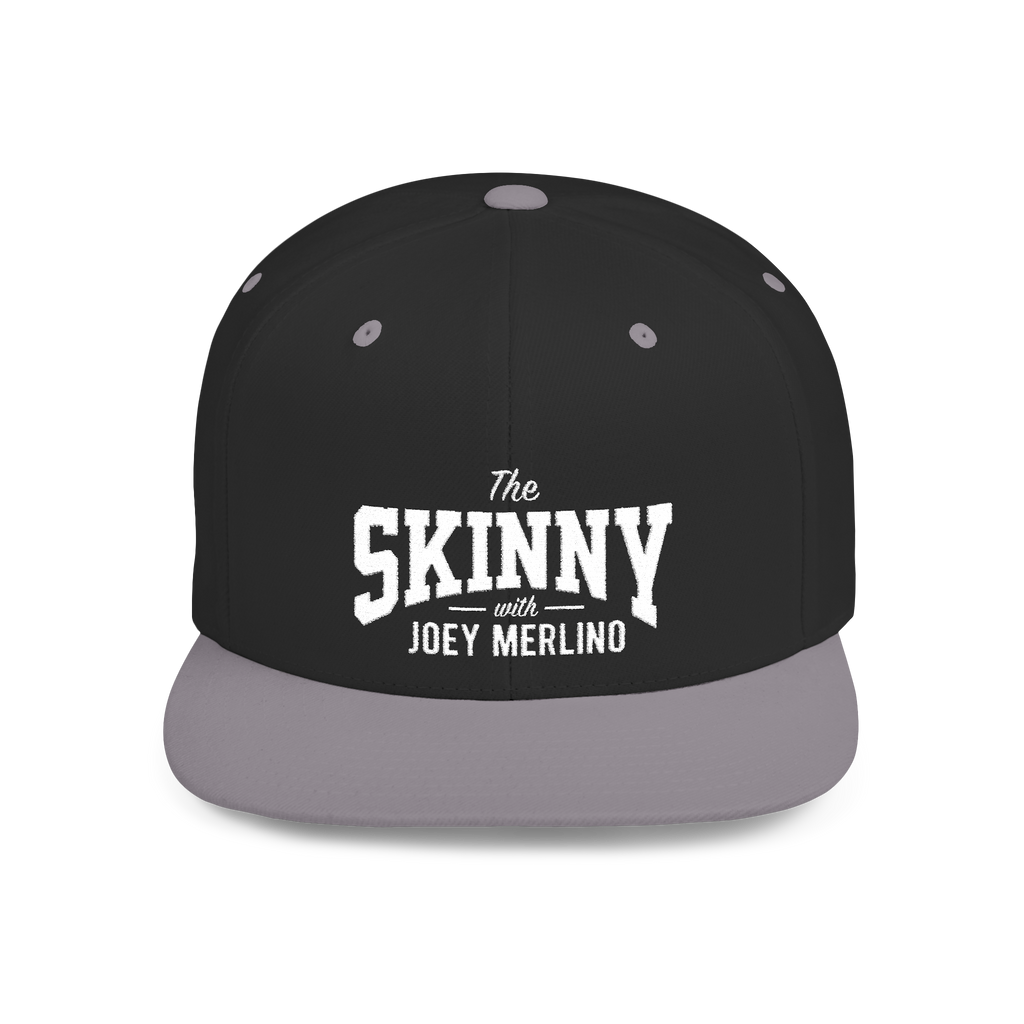 Black and gray cap with 'The Skinny with Joey Merlino' text on a white background