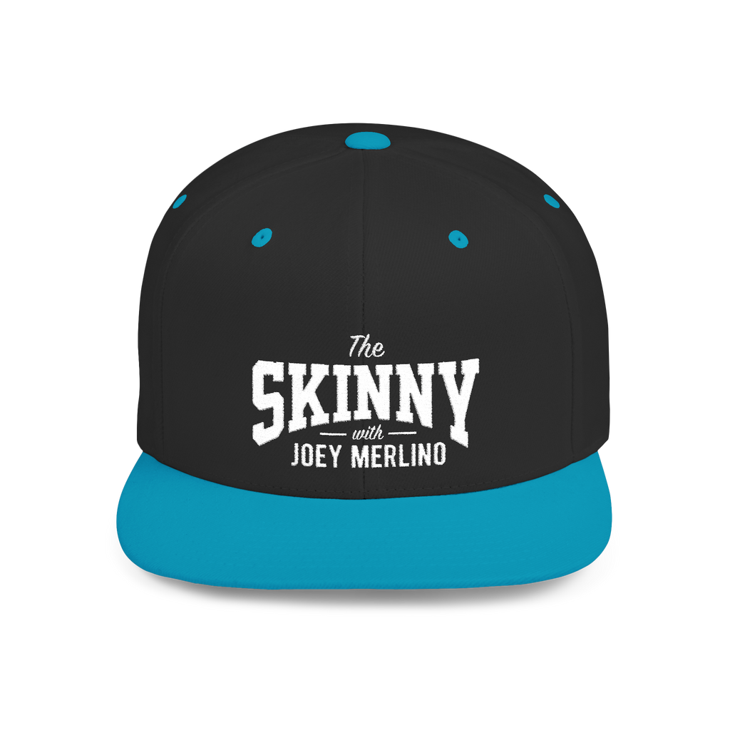 Black and blue cap with 'The Skinny with Joey Merlino' text on a white background