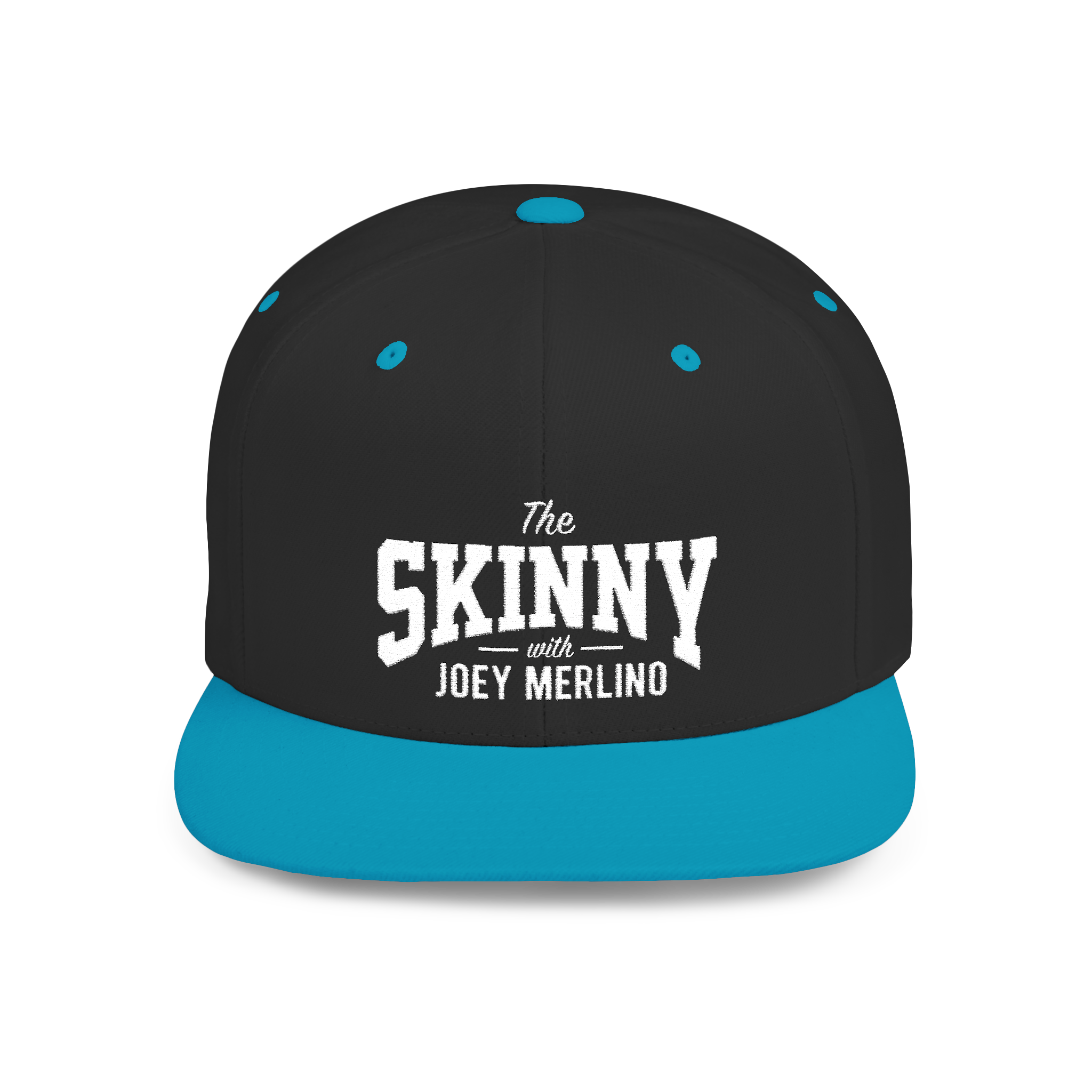 Black and blue cap with 'The Skinny with Joey Merlino' text on a white background