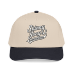 Beige and black cap with 'Skinny Joey's Cheesesteaks' text on a white background
