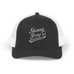 Black and white cap with 'Skinny Joey's Cheesesteaks' logo on a white background