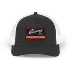 Black and white cap with 'Skinny Joey's Cheesesteaks' logo on a white background