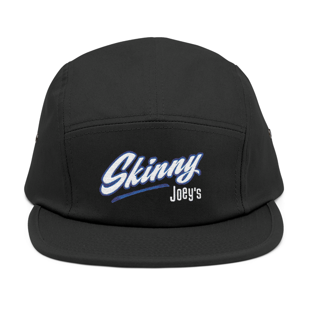 Black cap with 'Skinny Joey's' text on a white background