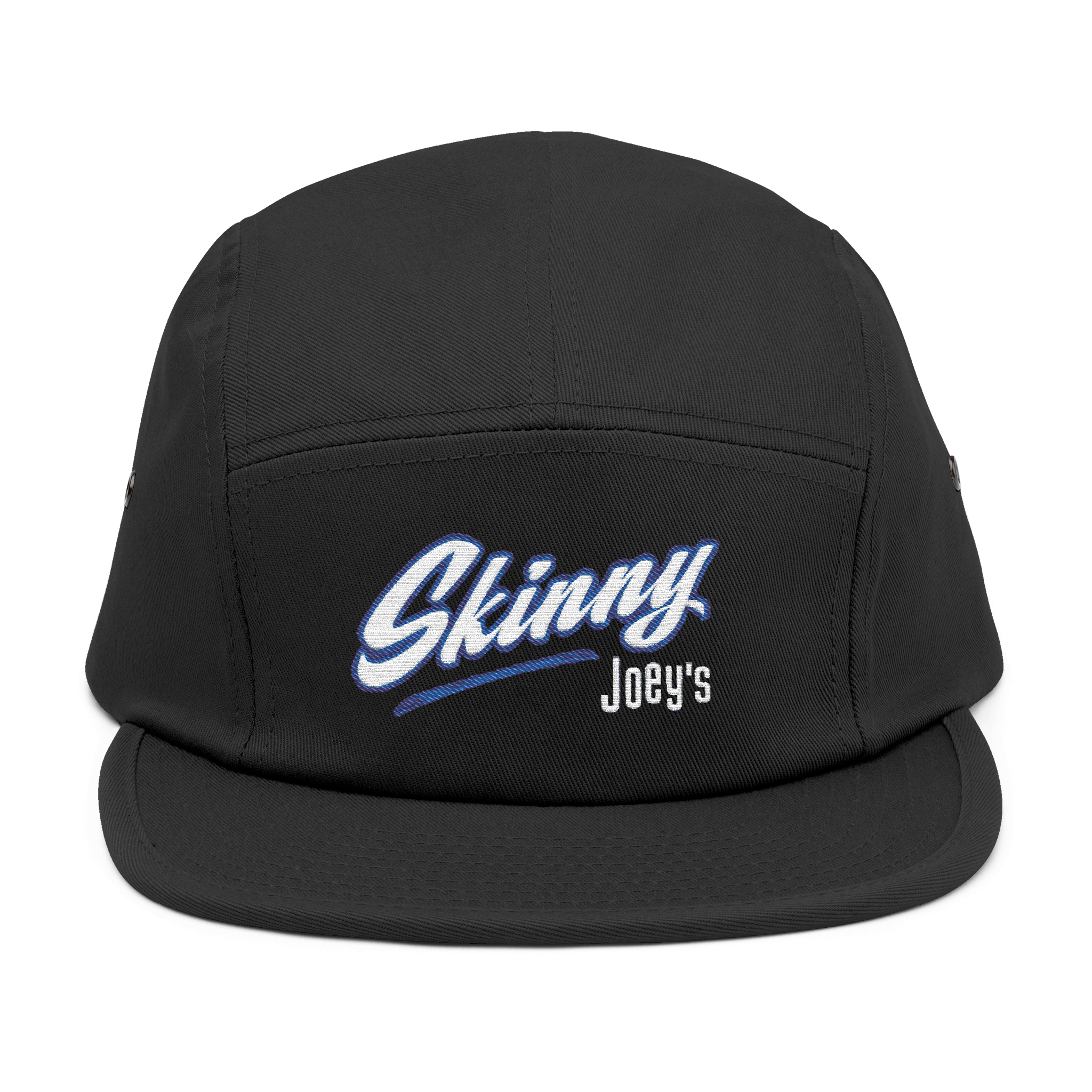Black cap with 'Skinny Joey's' text on a white background