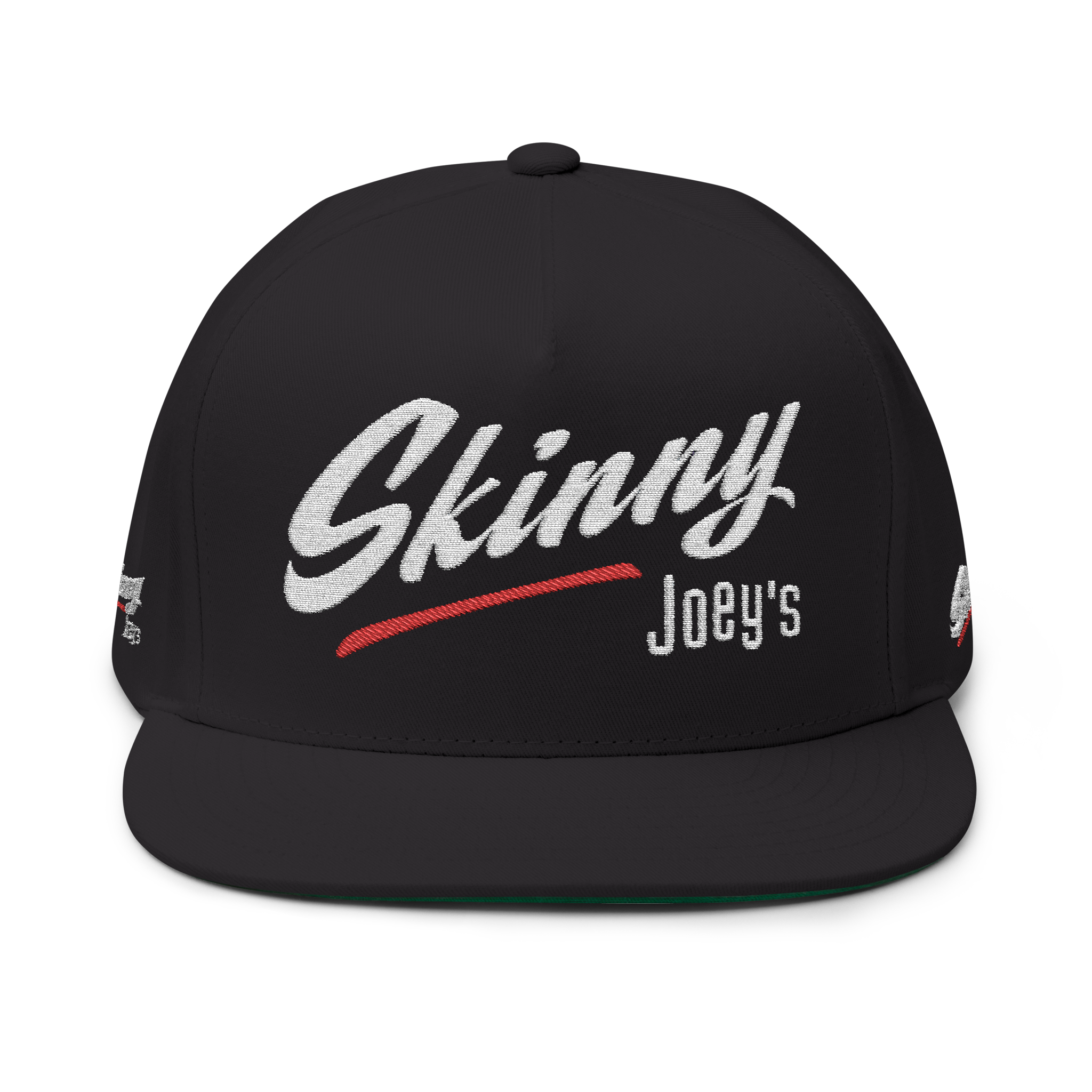 Black cap with 'Skinny Joey's' text on a white background