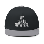 Black cap with 'WE CAN GO ANYWHERE.' text on a white background