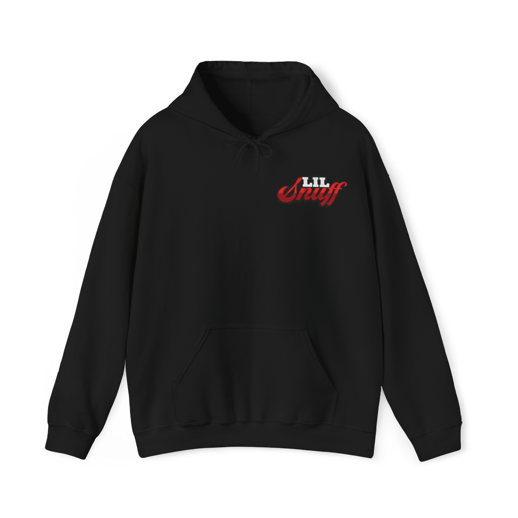 Black hoodie with 'LIL Snuff' text on a white background