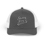 Gray and white cap with 'Skinny Joey's Cheesesteaks' logo on a white background