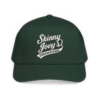 Green cap with 'Skinny Joey's Cheesesteaks' text on a white background