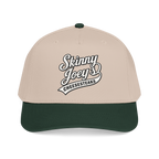 Beige and green cap with 'Skinny Joey's Cheesesteaks' text on a white background