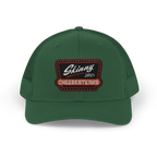 Green cap with embroidered logo on a white background