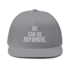 Gray cap with 'WE CAN GO ANYWHERE.' text on a white background