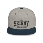 Gray and navy cap with 'The Skinny with Joey Merlin' text on a white background