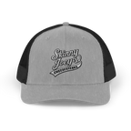 Gray and black cap with 'Skinny Joey's Cheesesteaks' logo on a white background