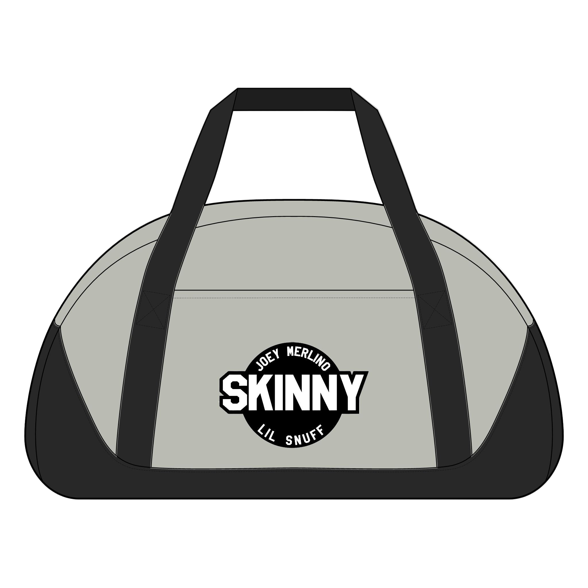 Duffel bag with 'Skinny' logo on a white background