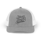 Gray and white cap with 'Skinny Joey's Cheesesteaks' logo on a white background