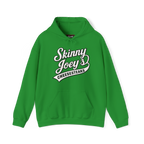 Green hoodie with 'Skinny Joey's Cheesesteaks' text on a white background