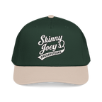 Green and beige cap with 'Skinny Joey's Cheesesteaks' text on a white background