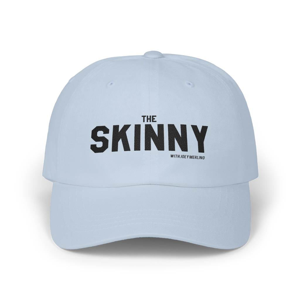Light blue cap with 'The Skinny' text on a white background