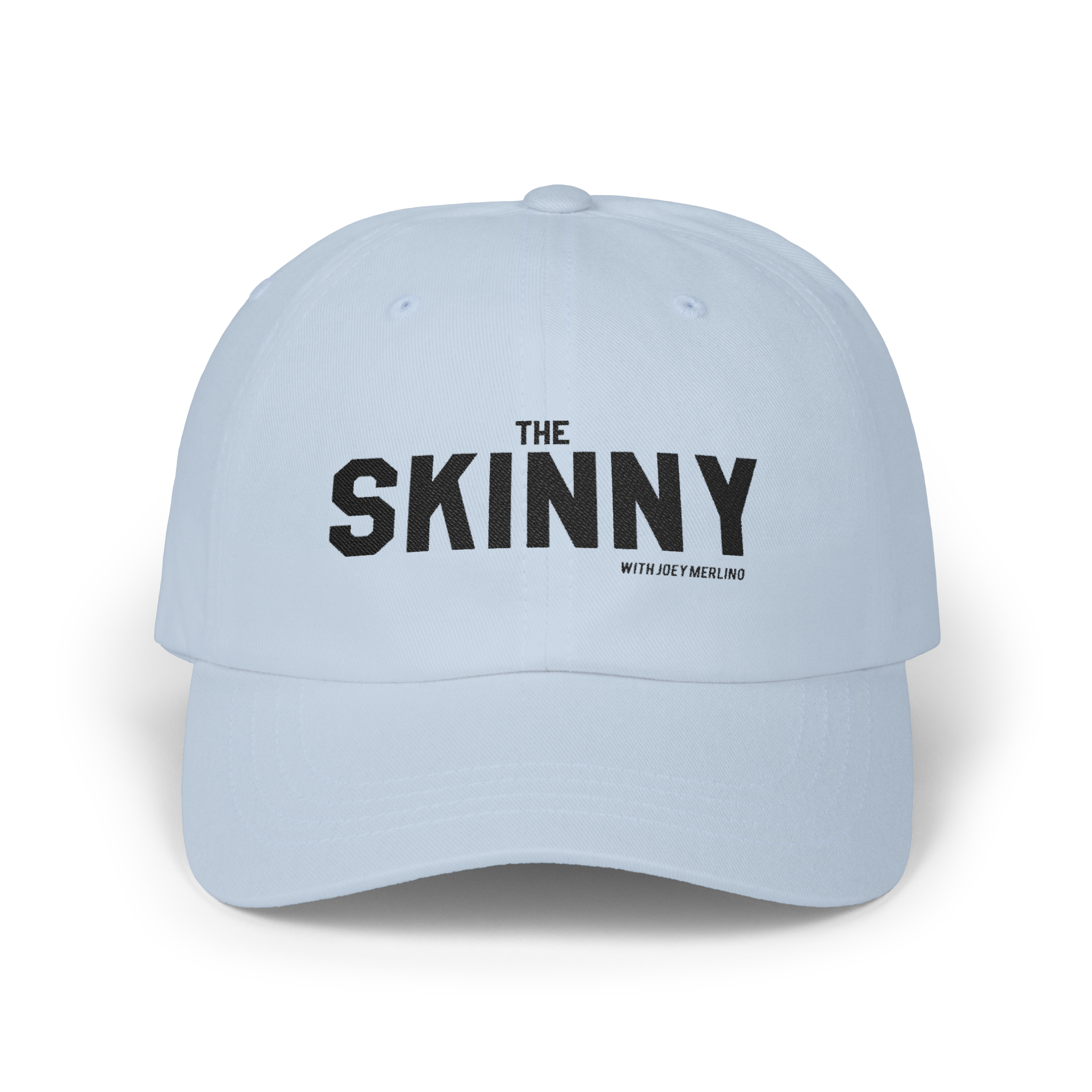 Light blue cap with 'The Skinny' text on a white background