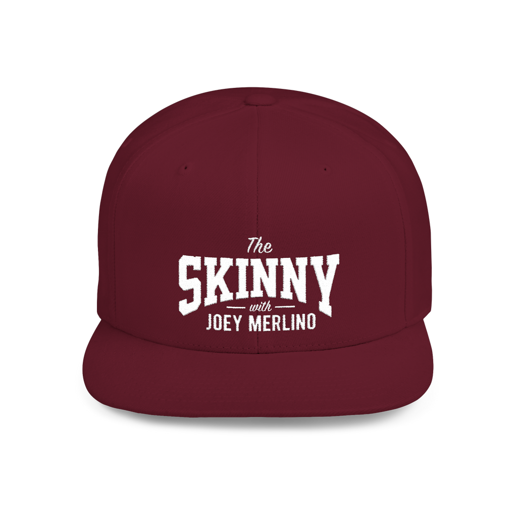 Maroon cap with 'The Skinny with Joey Merlino' text on a white background