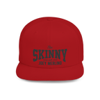 Red cap with 'The Skinny with Joey Merlin' text on a white background