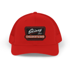 Red cap with 'Skinny Joey's Cheesesteaks' logo on a white background
