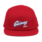Red cap with 'Skinny Joey's' text on a white background