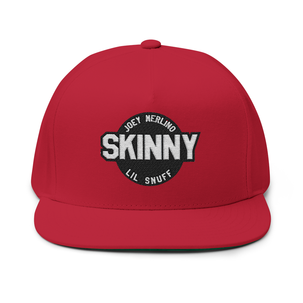 Red cap with 'SKINNY' logo on a white background