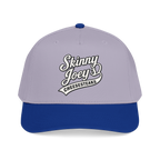 Gray and blue cap with 'Skinny Joey's Cheesesteaks' text on a white background