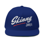 Blue cap with 'Skinny Joey's' text on a white background