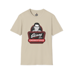 Beige t-shirt with 'Skinny Joey's Cheesesteaks' graphic on a white background