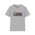 Gray t-shirt with a colorful logo and 'Skinny Joey's' text on a white background