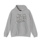Gray hoodie with 'Skinny Joey's Cheesesteaks' text on a white background
